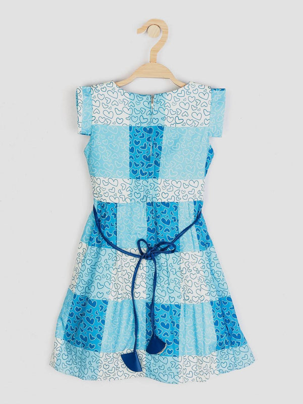 Peppermint Girls Blue Printed Dress With Belt 12326 2