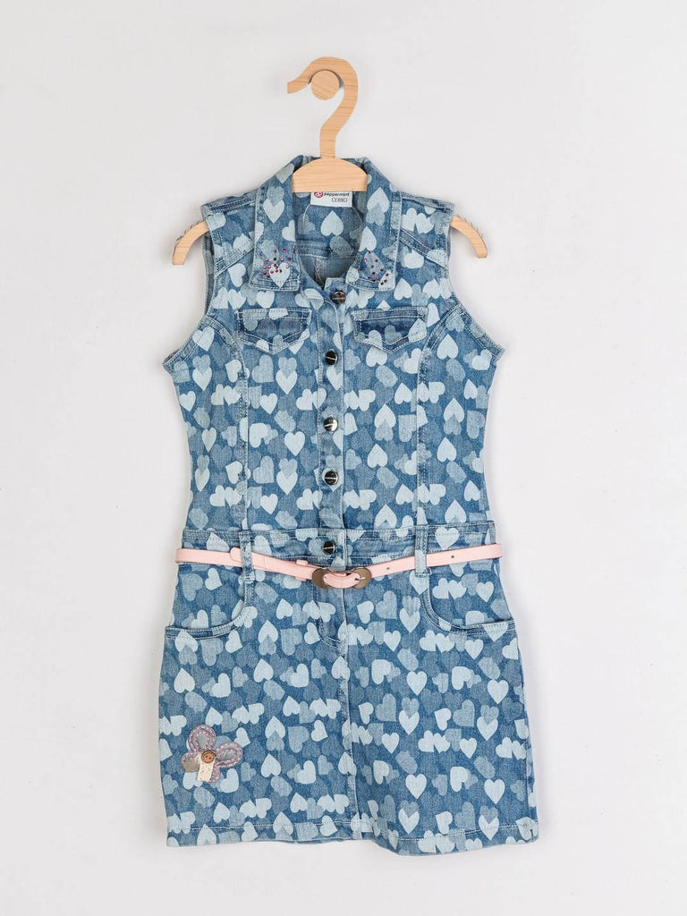 Peppermint Girls Blue Enzyme Washed Dress, Top With Belt 12280 1