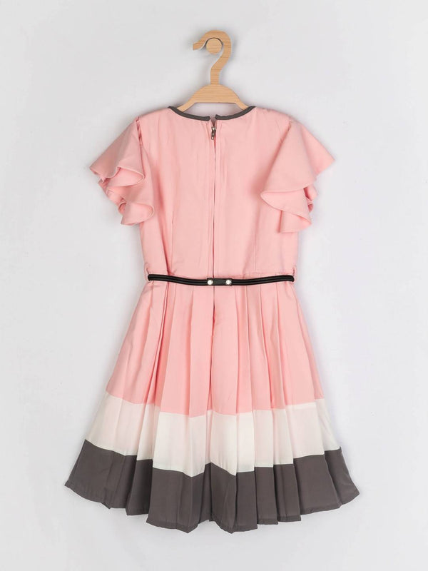 Peppermint Girls Peach Printed Dress With Belt 12620 2