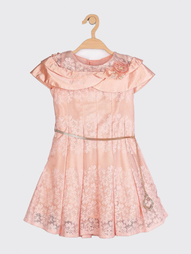 Peppermint Girls Peach Regular Dress With Belt 12707 1