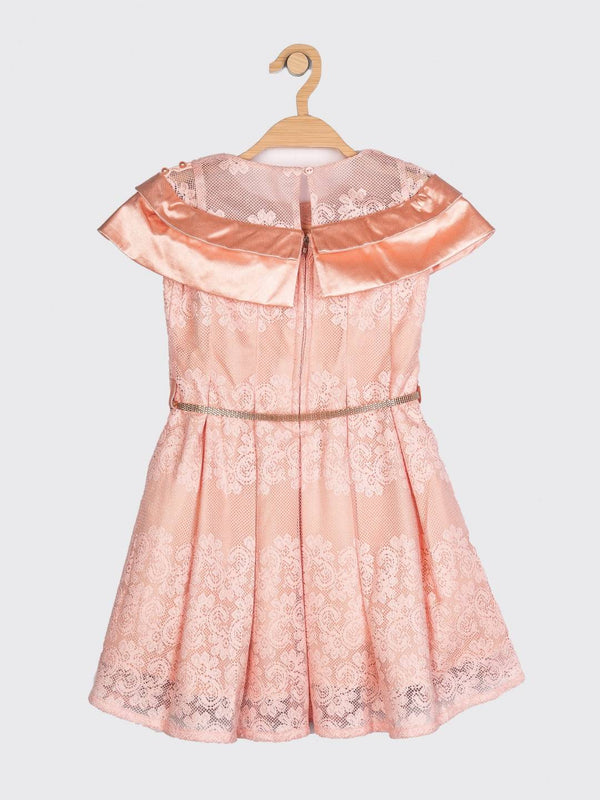 Peppermint Girls Peach Regular Dress With Belt 12707 2