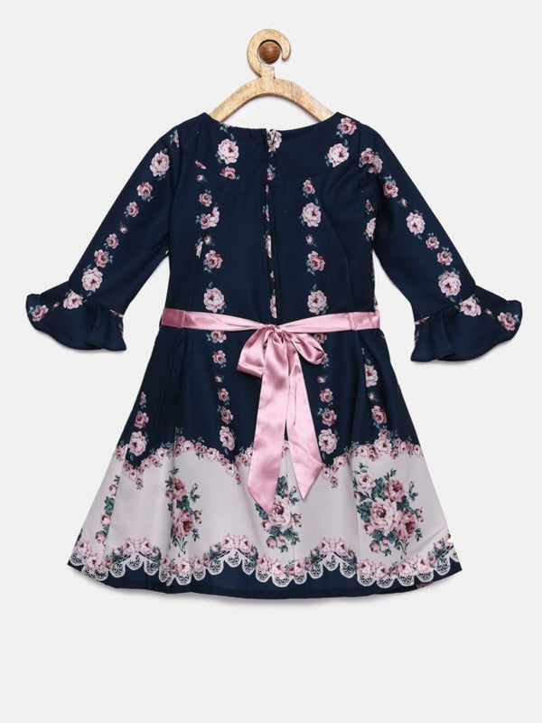 Peppermint Girls Navy Blue Regular Dress With Belt 12834 2