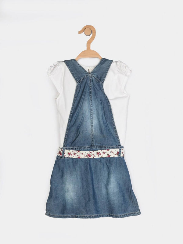 Peppermint Girls Navy Blue Enzyme Washed Dungaree Top With Belt 12276 2