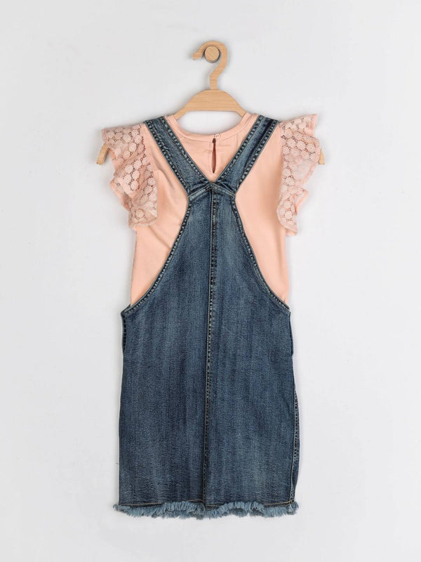 Peppermint Girls Navy Blue Enzyme Washed Dungaree Top Set 12397 2
