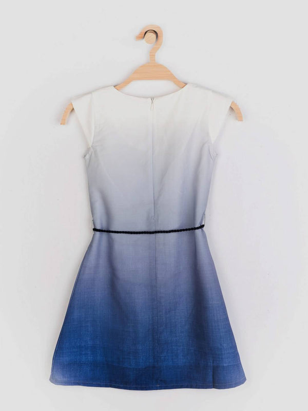 Peppermint Girls Navy Blue Printed Dress With Belt 12392 2