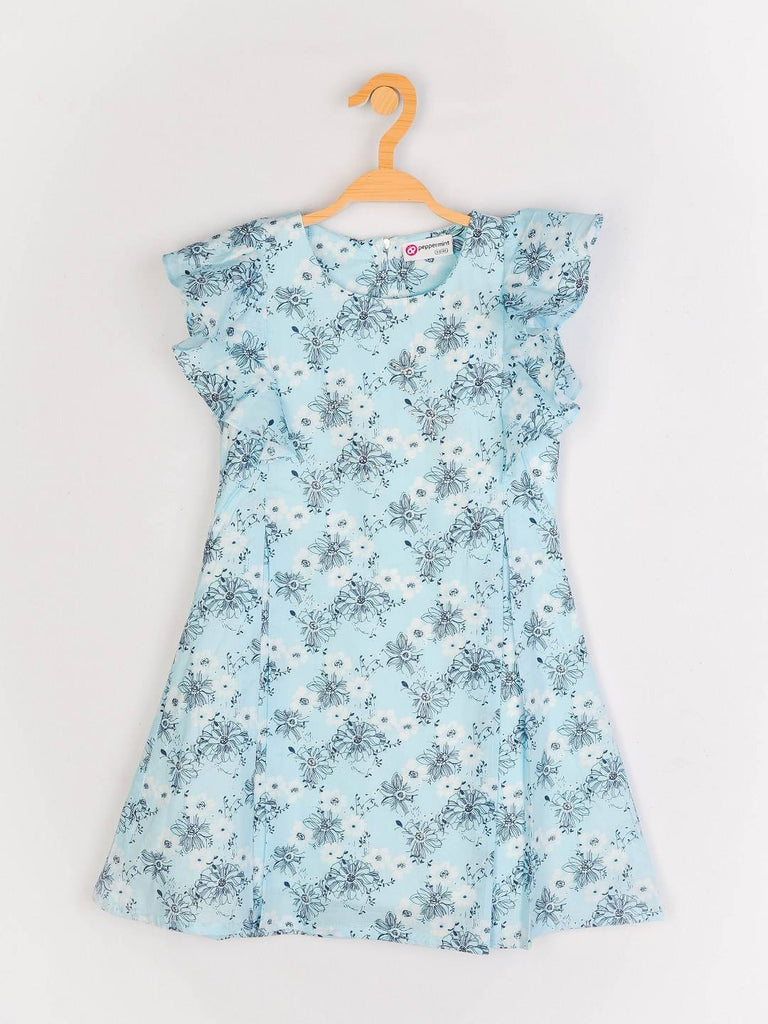 Peppermint Girls Blue Printed Dress 12386 1