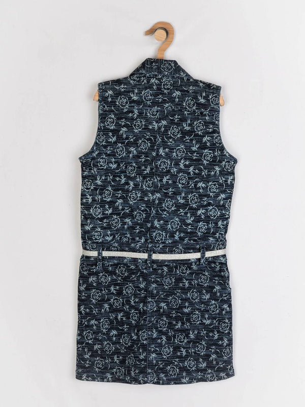 Peppermint Girls Navy Blue Enzyme Washed Dress With Belt 12400 2