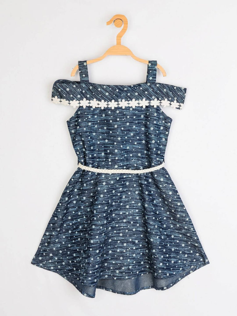 Peppermint Girls Navy Blue Enzyme Washed Dress With Belt 12406 1