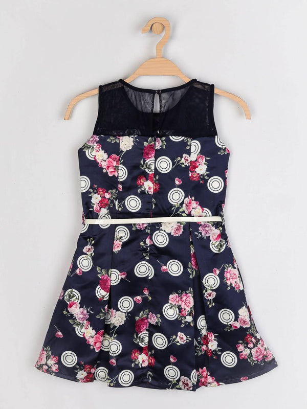 Peppermint Girls Navy Blue Printed Dress With Belt 12449 2