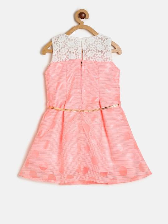 Peppermint Girls Peach Textured Dress With Belt 12461 2