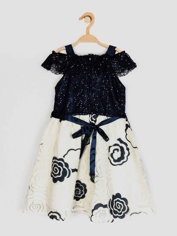 Peppermint Girls Navy Blue Textured Dress With Belt 12468 2