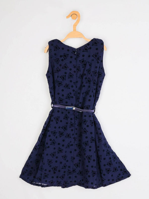 Peppermint Girls Navy Blue Printed Dress With Belt 12481 2