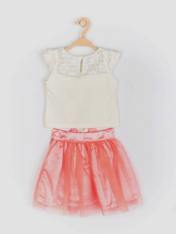 Peppermint Girls Peach Net Skirt Top Set 12274 2