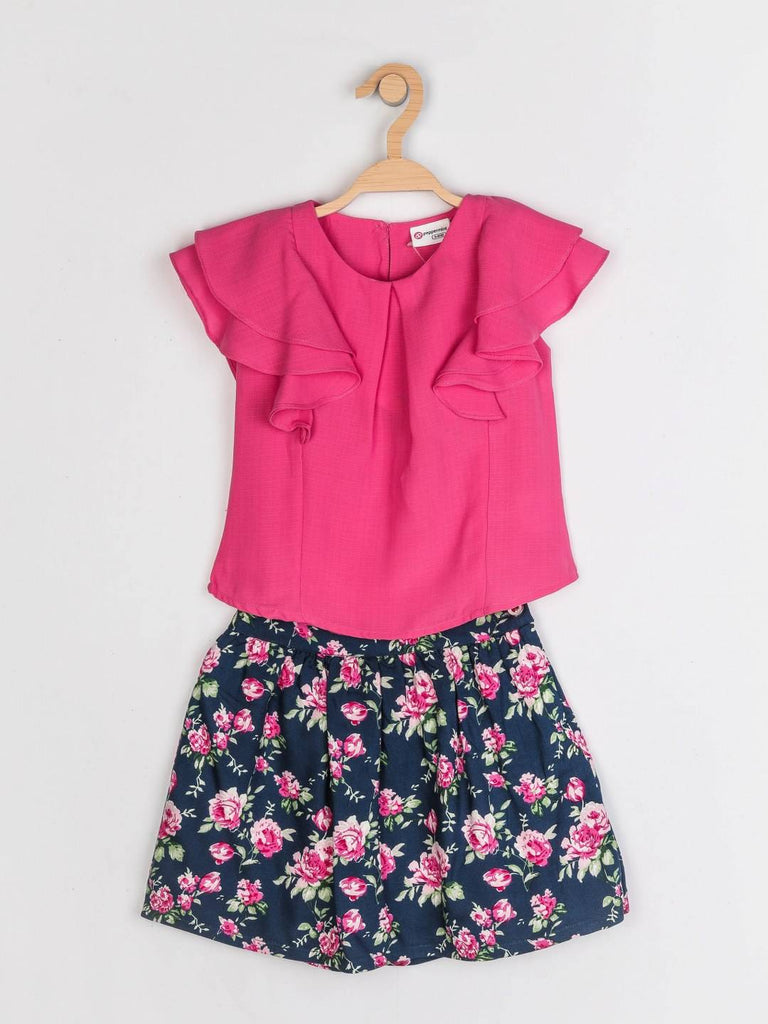Peppermint Girls Pink Printed Skirt Top Set 12317 1