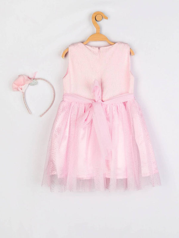 Peppermint Girls Pink Regular Dress With Hairband 12850 2