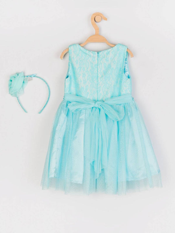 Peppermint Girls Blue Regular Dress With Hairband 12852 2