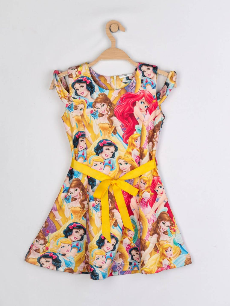 Peppermint Girls Mustard Printed Dress With Belt 12869 1