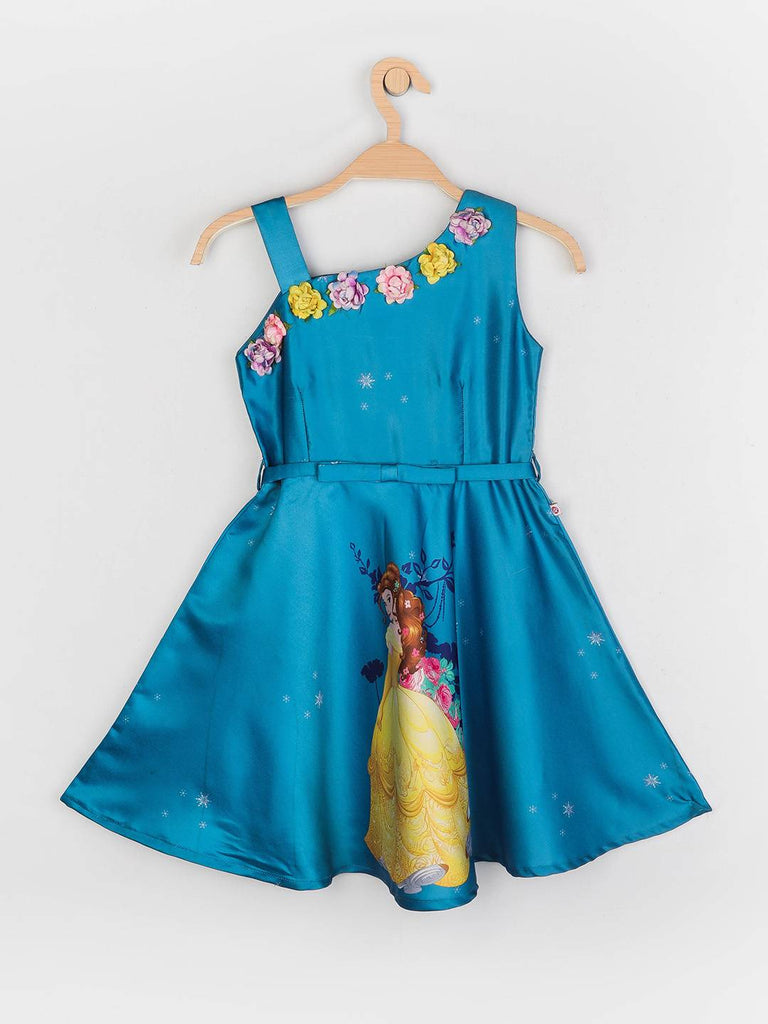 Peppermint Girls Blue Printed Dress With Belt 13049 1