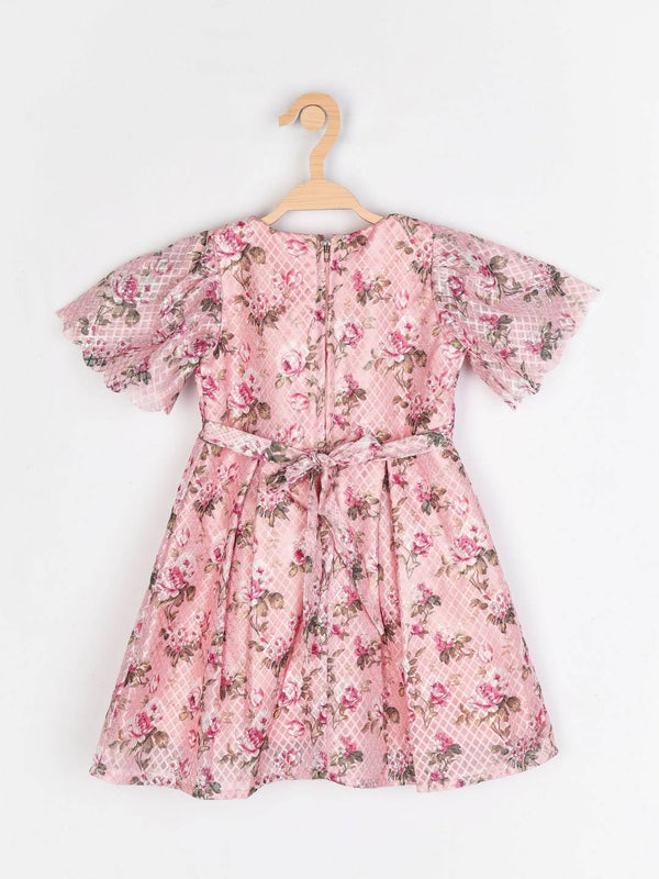 Peppermint Girls Peach Printed Dress 12227 2