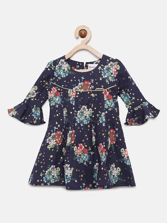 Peppermint Girls Navy Blue Printed Dress 12621 1