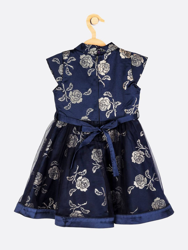 Peppermint Girls Navy Blue Printed Dress With Belt 12718 2