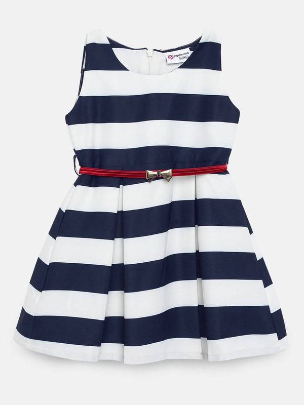 Peppermint Girls Navy Blue Printed Dress,Jacket With Belt 13019 2