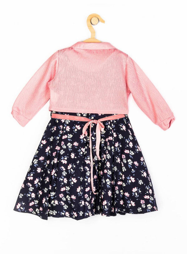 Peppermint Girls Navy Blue Printed Dress,Jacket With Belt 13020 2