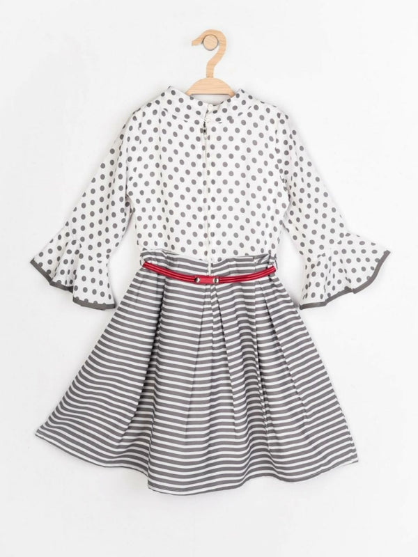 Peppermint Girls Grey Printed Dress With Belt 12456 2