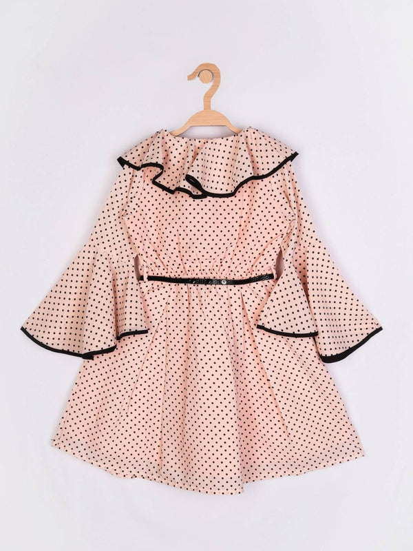 Peppermint Girls Peach Printed Dress With Belt 12622 2