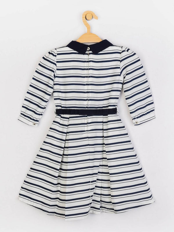 Peppermint Girls Navy Blue Printed Dress With Belt 12726 2