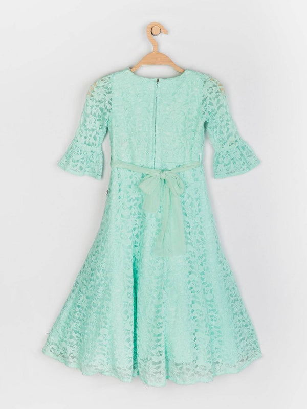 Peppermint Girls Sea Green Net Dress With Belt 12883 2