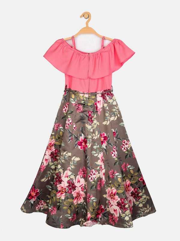 Peppermint Girls Peach Printed Dress With Belt 12362 2