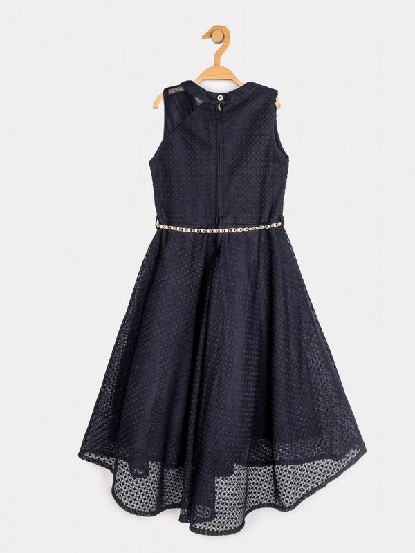 Peppermint Girls Navy Blue Net Dress With Belt 12366 2