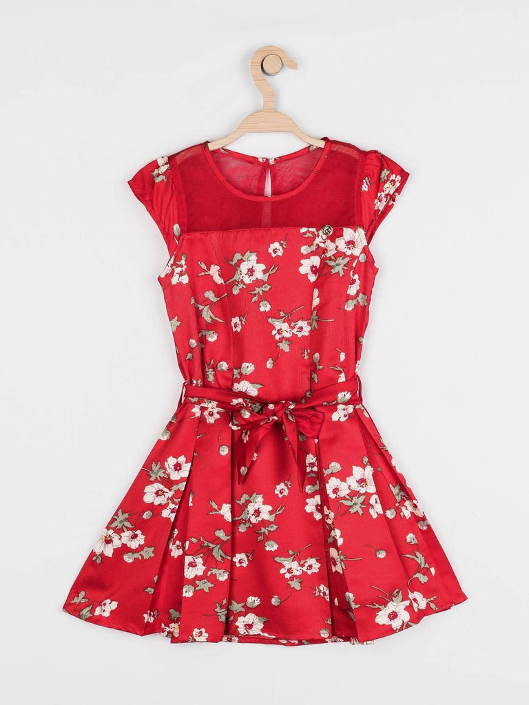 Peppermint Girls Red Printed Dress With Belt 12888 1