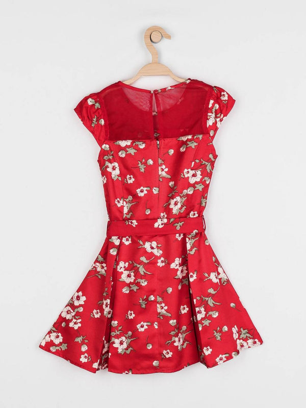 Peppermint Girls Red Printed Dress With Belt 12888 2