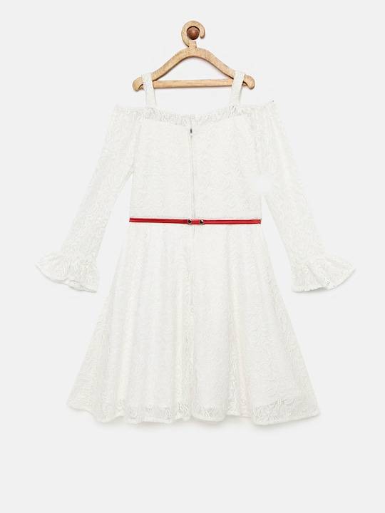 Peppermint Girls Off White Net Dress With Belt 12902 2