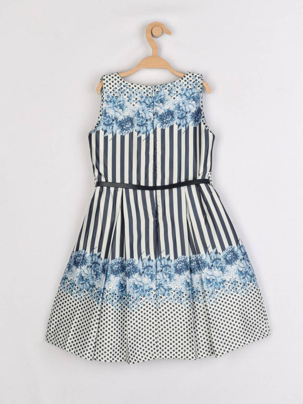 Peppermint Girls Blue Satin Finish Dress With Belt 12904 2