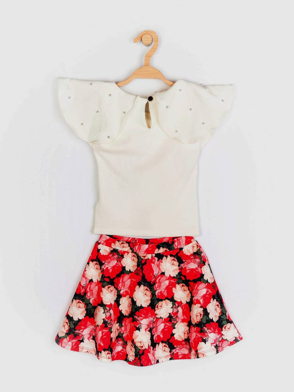Peppermint Girls Off White Printed Skirt Top Set 12311 2
