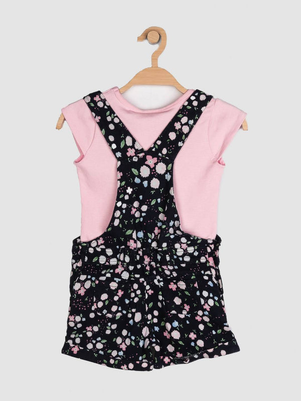 Peppermint Girls Navy Blue Printed Dungaree Top Set 12403 2