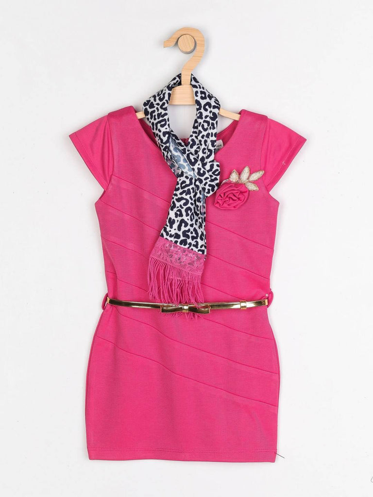 Peppermint Girls Fuchsia Regular Dress,Belt With Stole 12766 1