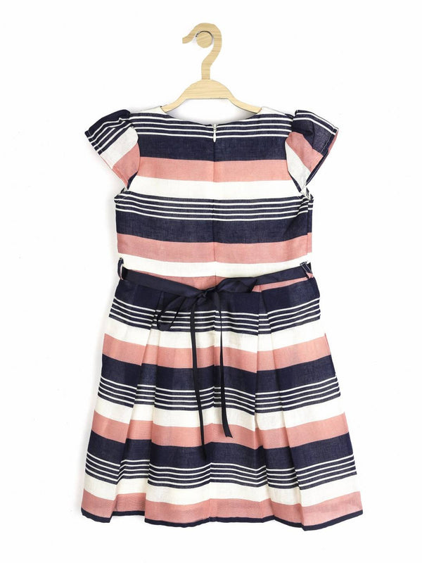 Peppermint Girls Peach Printed Dress With Belt 12375 2