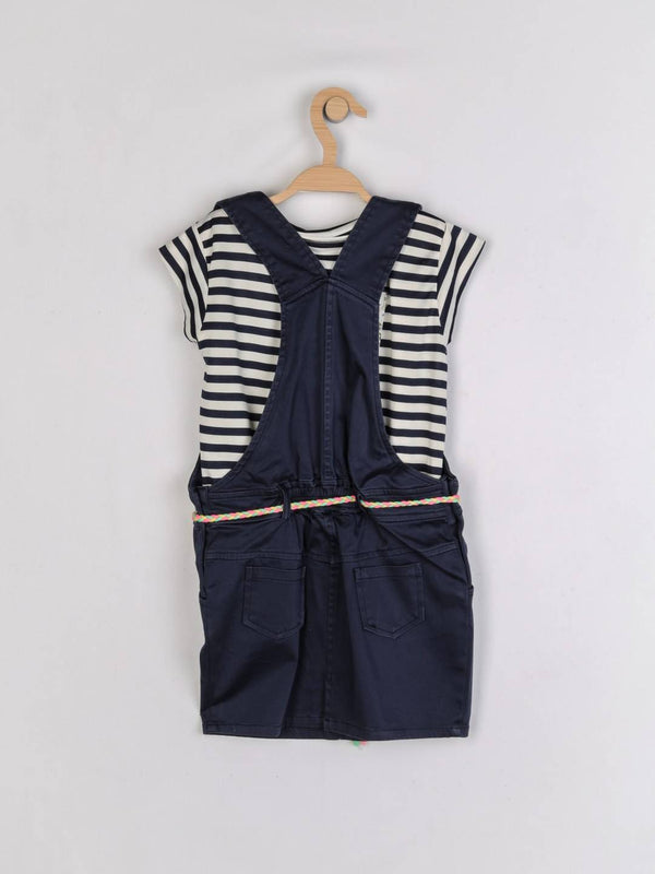 Peppermint Girls Navy Blue Bio Finish Dungaree Top With Belt 12921 2