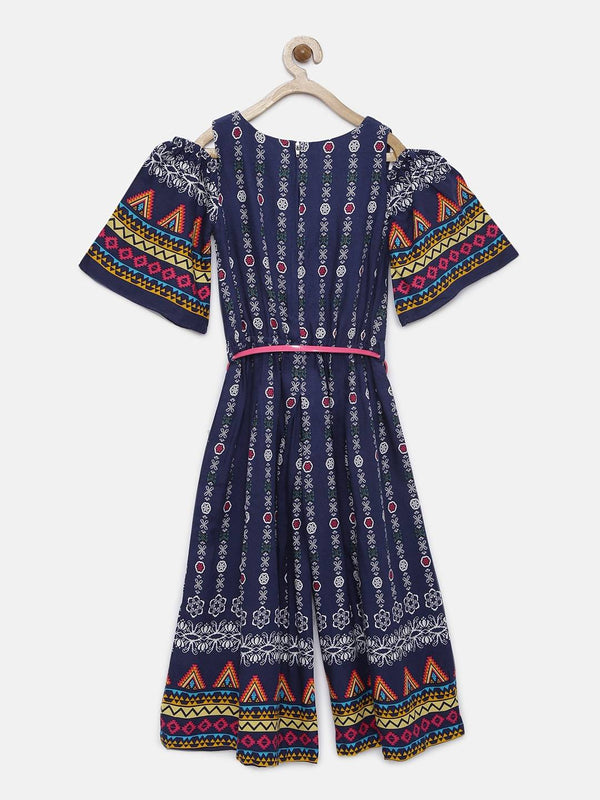 Peppermint Girls Navy Blue Printed Jumpsuit With Belt 12923 2