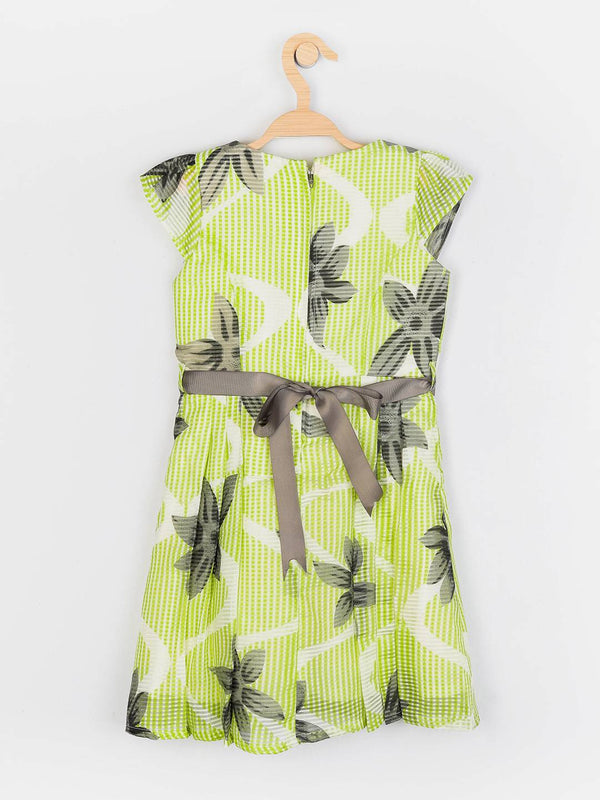 Peppermint Girls Green Printed Dress With Belt 12926 2