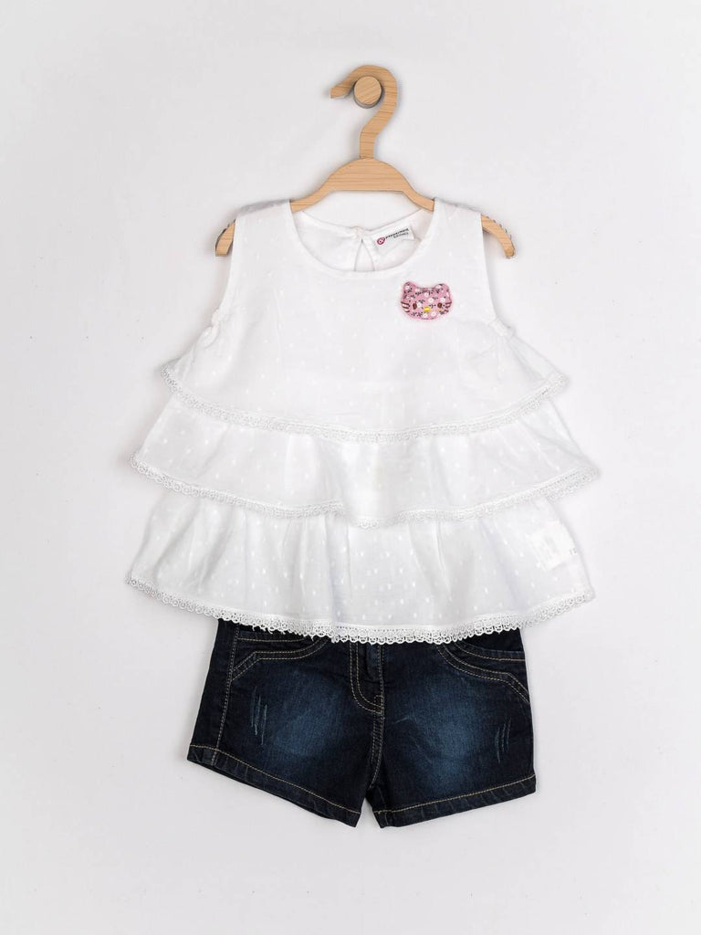 Peppermint Girls White Enzyme Washed Shorts Top Set 12275 1
