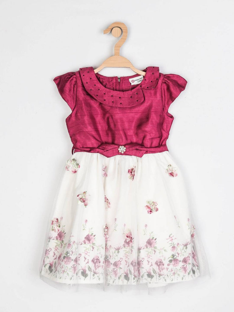 Peppermint Girls Mauve Printed Dress With Belt 12624 1