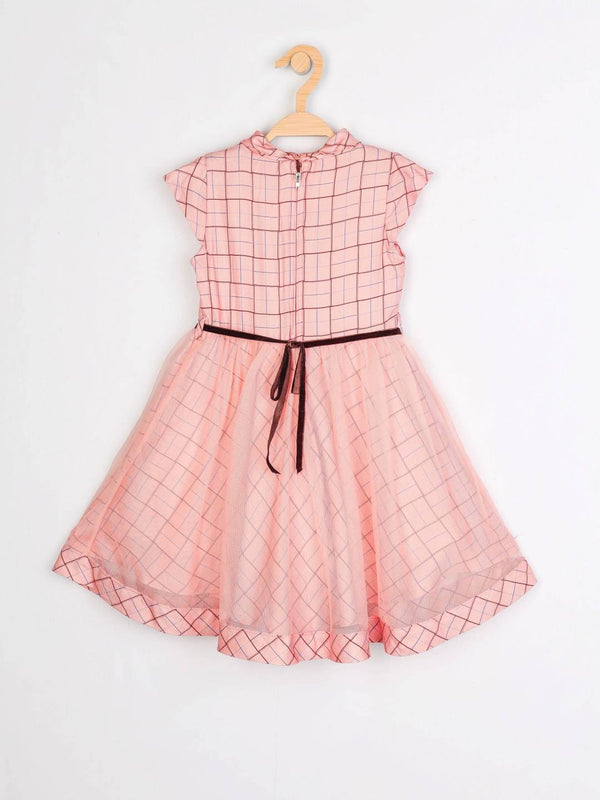 Peppermint Girls Peach Printed Dress With Belt 12663 2