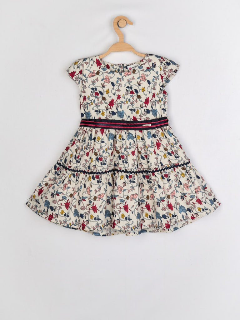 Peppermint Girls Cream Printed Dress With Belt 12931 1