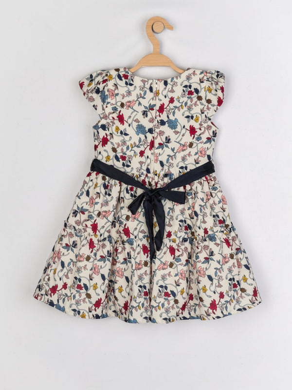 Peppermint Girls Cream Printed Dress With Belt 12931 2