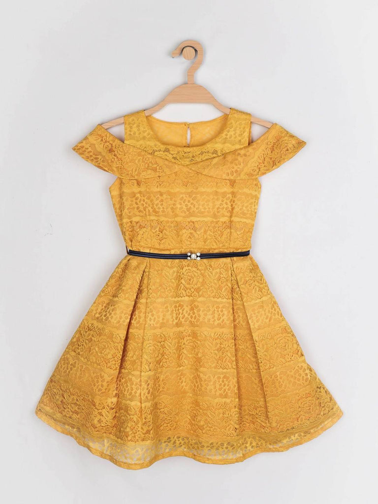 Peppermint Girls Mustard Regular Dress With Belt 12627 1